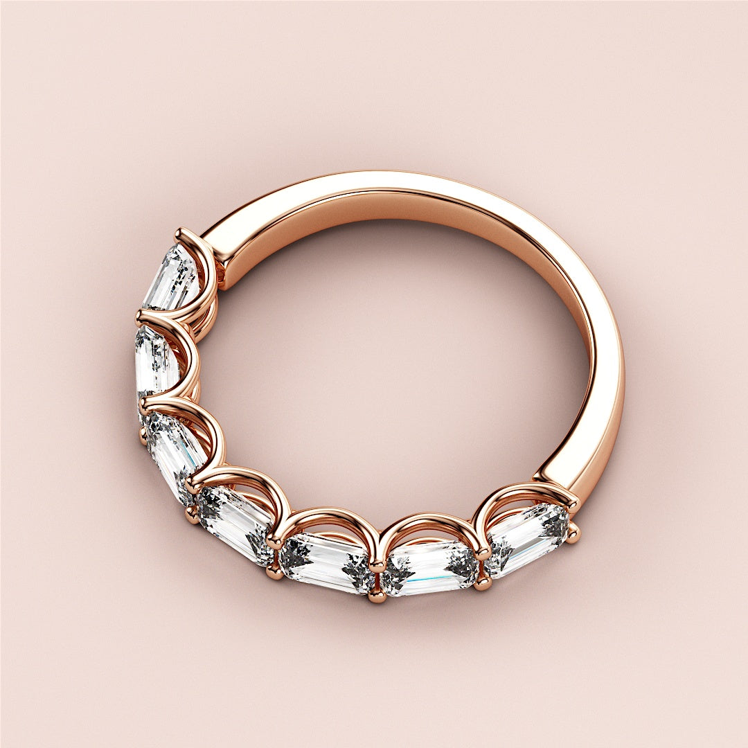 Elegant rose gold half eternity wedding band featuring emerald-cut diamonds, available in 14K, 18K, or platinum. |
 
 
 
 
 #14KRecycledRoseGold
 #18KRecycledRoseGold