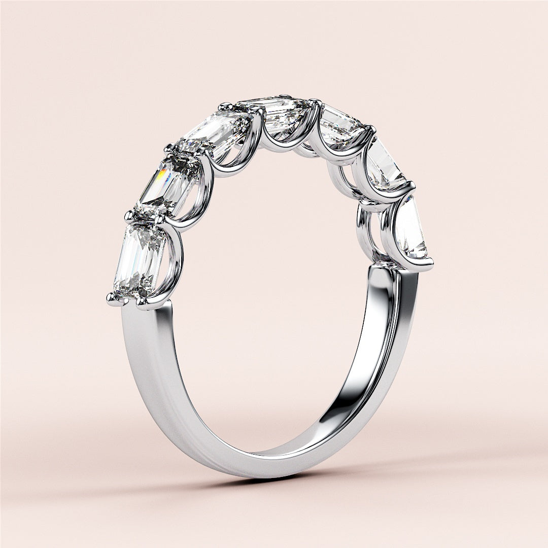 Elegant emerald-cut diamond wedding band in 14K or 18K white gold or platinum, featuring baguette-cut diamonds for timeless beauty. |
 #14KRecycledWhiteGold
 #18KRecycledWhiteGold
 
 
 
 
 #Platinum