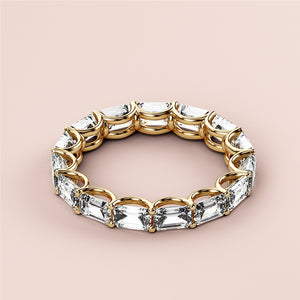 Elegant 14K yellow gold eternity wedding band featuring marquise cut diamonds in a seamless, luxurious design. 