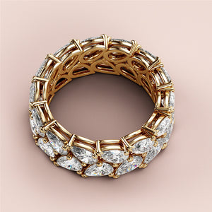 Luxurious 14K or 18K gold pear-shaped diamond eternity wedding band with double row of brilliant diamonds, showcasing fine craftsmanship. 