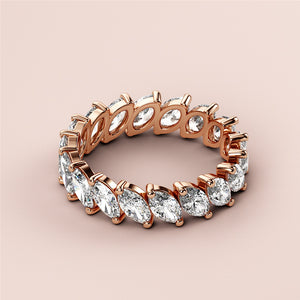 Elegant marquise-cut diamond eternity wedding band in 14K or 18K rose gold. Not worn on a model, perfect for timeless elegance. 
