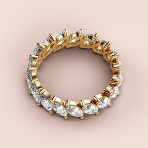 Elegant 14K or 18K yellow gold eternity wedding band with marquise-cut diamonds, perfect for timeless love. 