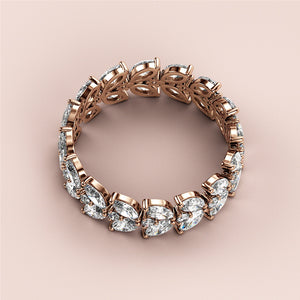 Exquisite rose gold wedding band, featuring marquise diamonds, crafted in 14K or 18K gold or platinum, perfect for eternity moments. 