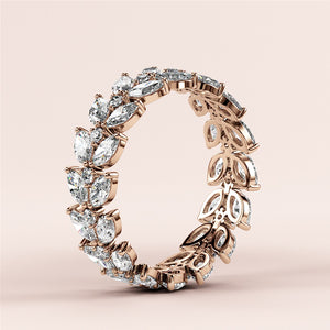 Stunning 14K/18K rose gold marquise two-row eternity wedding band, featuring exquisite diamond detailing. 