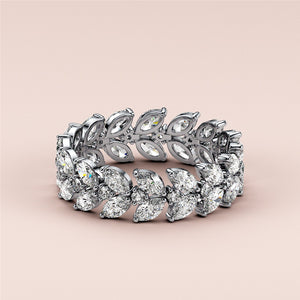 Luxurious 14K/18K white gold marquise-cut diamond eternity wedding band, featuring a timeless and elegant design. 