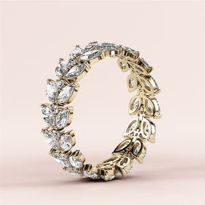 Exquisite 14K and 18K gold marquise two-row eternity wedding band featuring brilliant diamonds, perfect for timeless elegance. 