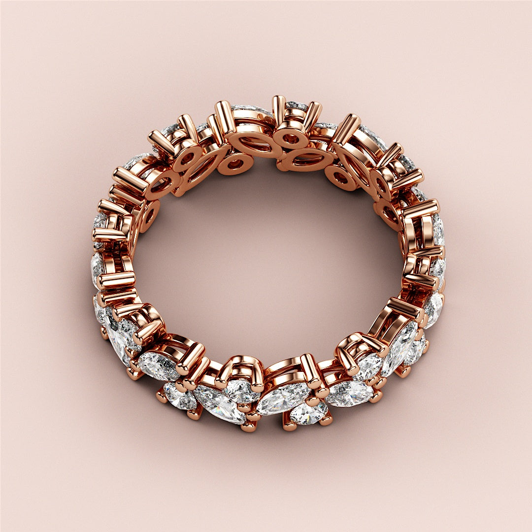 Rose gold marquise and round cut diamond eternity wedding band in 14K, 18K, or platinum setting, perfect for a timeless gift. |
 
 
 
 
 #14KRecycledRoseGold
 #18KRecycledRoseGold