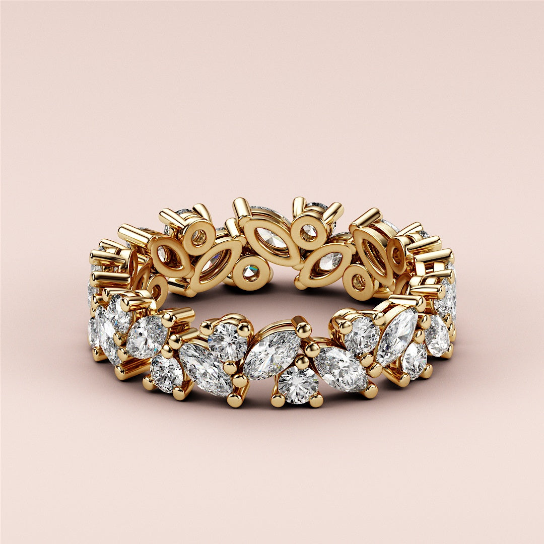 Exquisite 14K/18K gold or platinum eternity wedding band with marquise and round diamonds, showcasing luxury and elegance. |
 
 
 #14KRecycledYellowGold
 #18KRecycledYellowGold