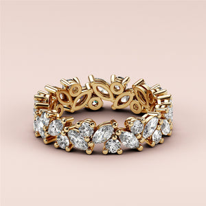 Exquisite 14K/18K gold or platinum eternity wedding band with marquise and round diamonds, showcasing luxury and elegance. 