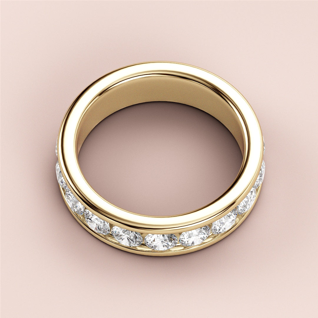Exquisite 14K/18K Yellow Gold wedding band featuring a row of round brilliant cut diamonds for eternity elegance. |
 
 
 #14KRecycledYellowGold
 #18KRecycledYellowGold