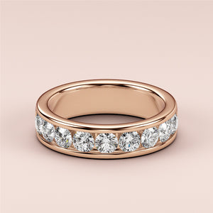 Elegant rose gold wedding band featuring round-cut diamonds in 14K or 18K setting, perfect for eternal love.  Unworn. 