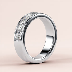 14K/18K Gold or Platinum Channel-Set Round Diamond Wedding Band, elegant half eternity design with stunning sparkle. 