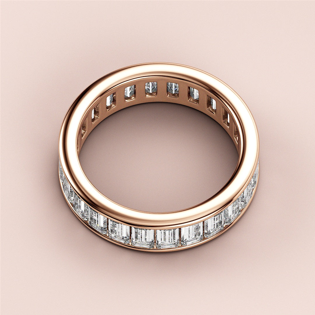 14K/18K rose gold baguette-cut diamond eternity wedding band, featuring a continuous line of shimmering diamonds for elegance. |
 
 
 
 
 #14KRecycledRoseGold
 #18KRecycledRoseGold