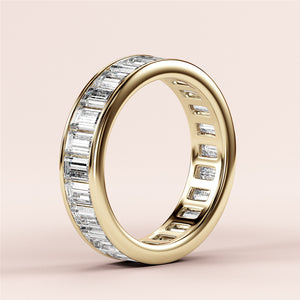14K Yellow Gold Eternity Band with Baguette-Cut Diamonds, perfect for weddings and special occasions. 