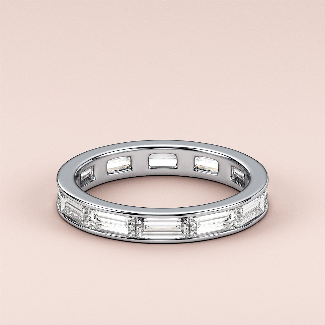 Elegant 14K/18K White Gold Eternity Band with Baguette Diamonds, Wedding Band Style, Model Not Wearing. |
 #14KRecycledWhiteGold
 #18KRecycledWhiteGold
 
 
 
 
 #Platinum