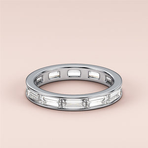 Elegant 14K/18K White Gold Eternity Band with Baguette Diamonds, Wedding Band Style, Model Not Wearing. 