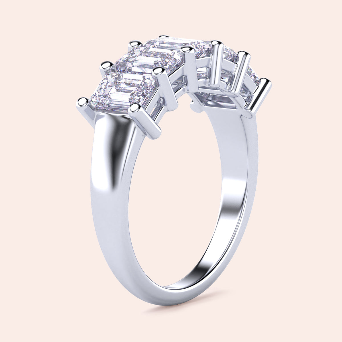 Elegant five-stone wedding band featuring emerald-cut diamonds in 14K or 18K gold or platinum.  Perfect for any special occasion.