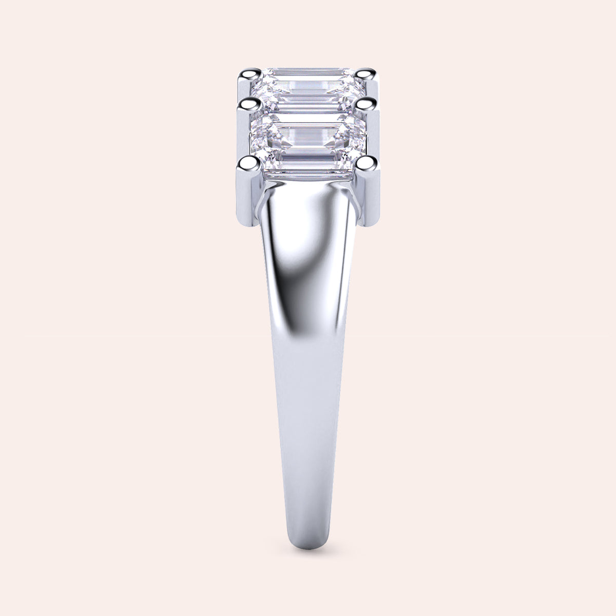 Elegant 14K white gold wedding band featuring five emerald-cut diamonds, ideal for special occasions and luxurious everyday wear. 