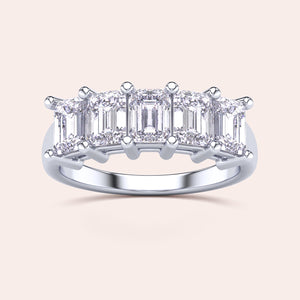 Luxurious 14K/18K White Gold Wedding Band with Emerald-Cut Diamonds, Unworn, on a White Background. 
