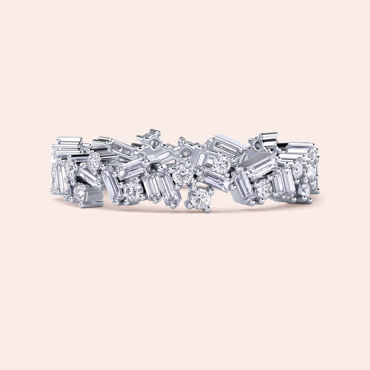 Elegant 14K white gold eternity band featuring round and baguette diamonds, perfect for weddings and special occasions. |
 #14KRecycledWhiteGold
 #18KRecycledWhiteGold
 
 
 
 
 #Platinum