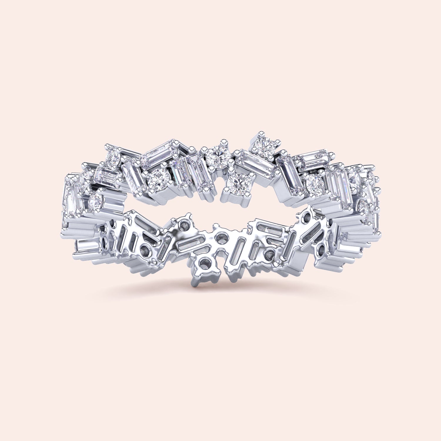 Exquisite 14K or 18K white gold eternity band ring with baguette and round diamonds, perfect for weddings or special occasions. |
 #14KRecycledWhiteGold
 #18KRecycledWhiteGold
 
 
 
 
 #Platinum