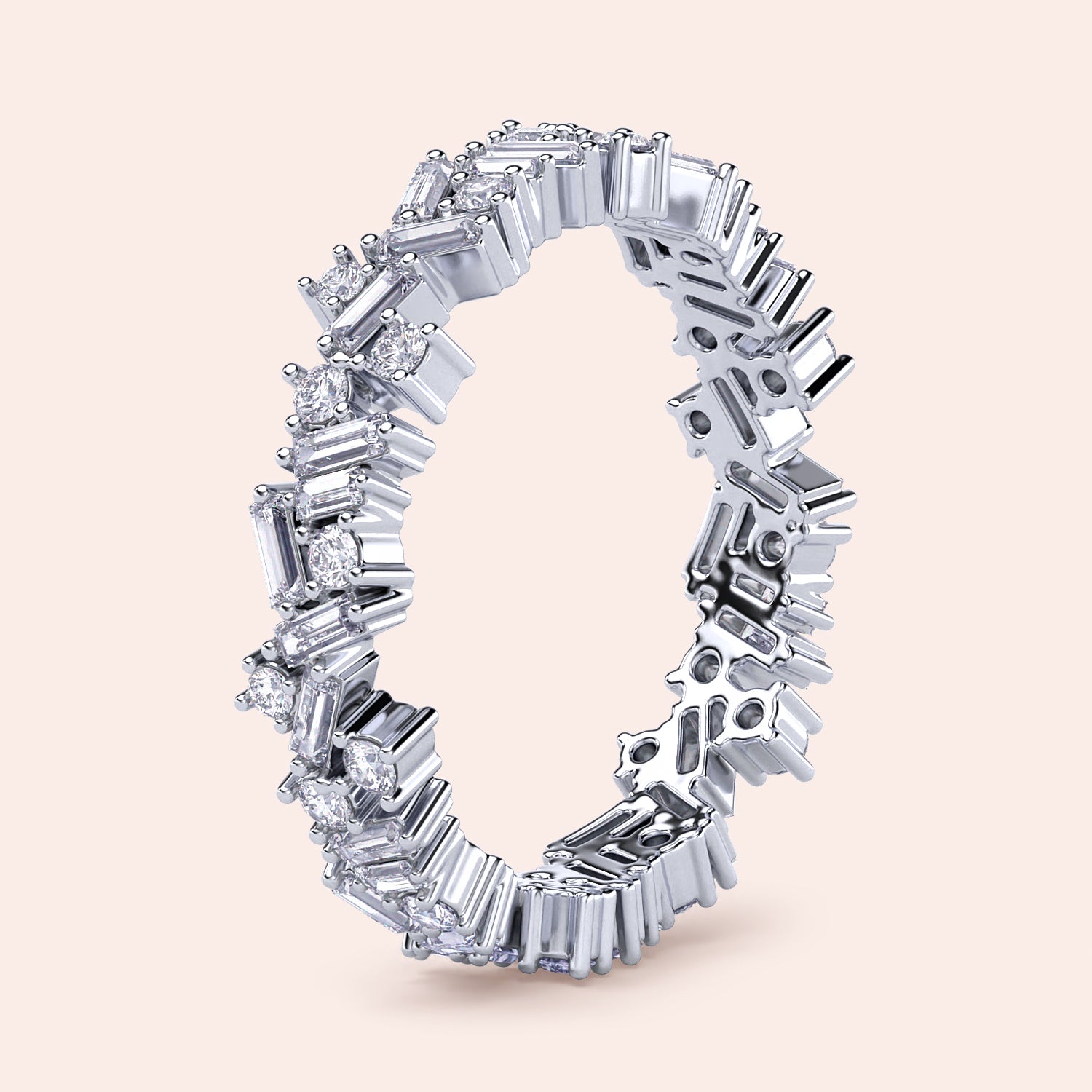 Elegant 14K and 18K gold or platinum diamond eternity band with baguette cut diamonds, perfect for weddings or special occasions. |
 #14KRecycledWhiteGold
 #18KRecycledWhiteGold
 
 
 
 
 #Platinum