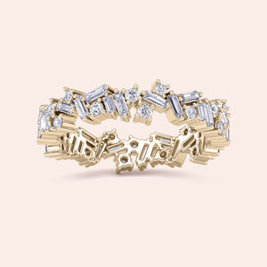 Elegant 14K Gold Eternity Wedding Band featuring Asscher and Round Cut Diamonds in a Stunning Design. 
