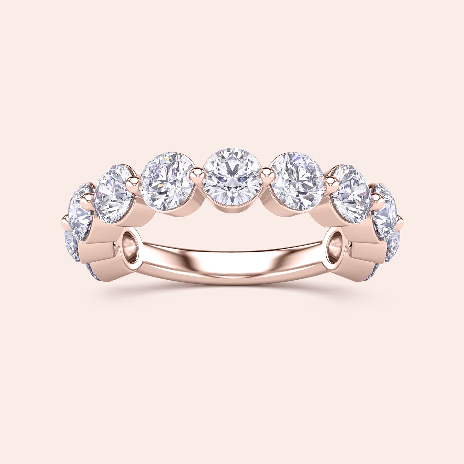 Elegant 14K rose gold wedding band featuring five round brilliant-cut diamonds in bezel settings, perfect for eternal vows. |
 
 
 
 
 #14KRecycledRoseGold
 #18KRecycledRoseGold
