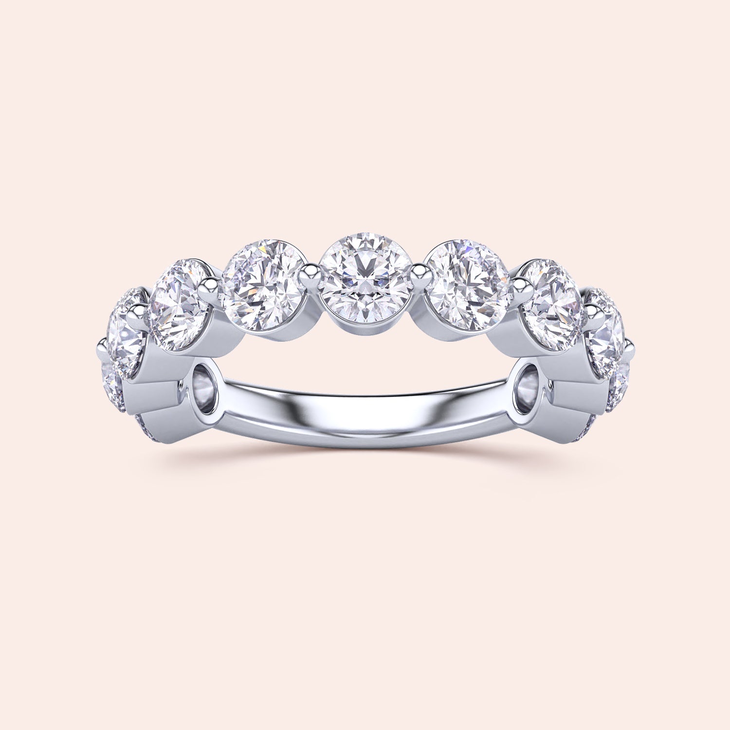 Elegant 14K/18K white gold eternity ring with round brilliant cut diamonds in a bezel setting, perfect as a wedding band. |
 #14KRecycledWhiteGold
 #18KRecycledWhiteGold
 
 
 
 
 #Platinum