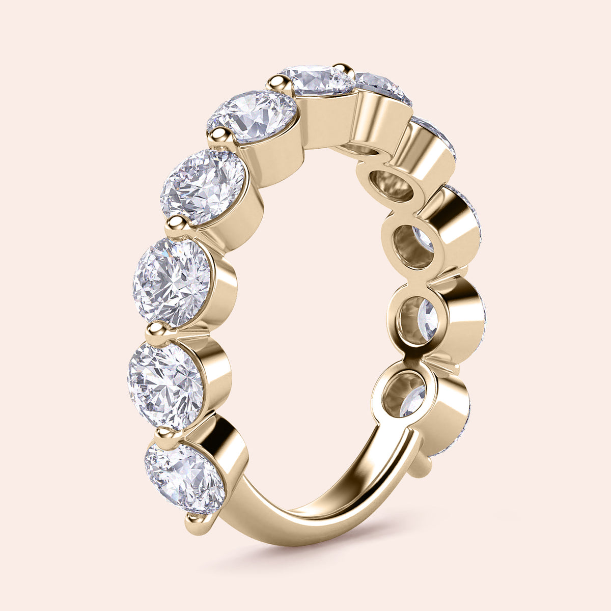 Elegant 14K Yellow Gold Diamond Eternity Band with 7 Round Cut Diamonds, perfect for weddings and special occasions. 