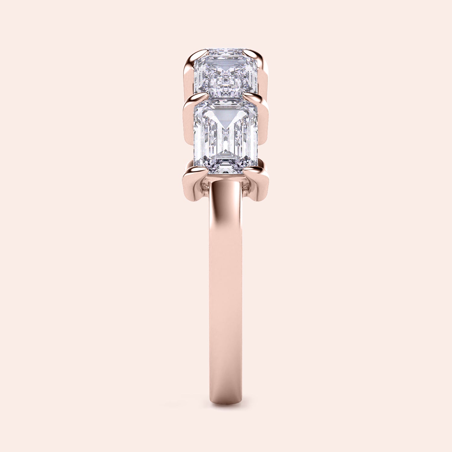 Elegant 14K rose gold wedding band featuring five emerald-cut diamonds in a classic prong setting, perfect for special occasions. |
 
 
 
 
 #14KRecycledRoseGold
 #18KRecycledRoseGold