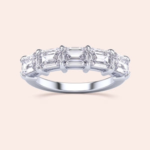14K or 18K White Gold East-West Five Stone Emerald-Cut Wedding Band, perfect for eternity and modern elegance. 