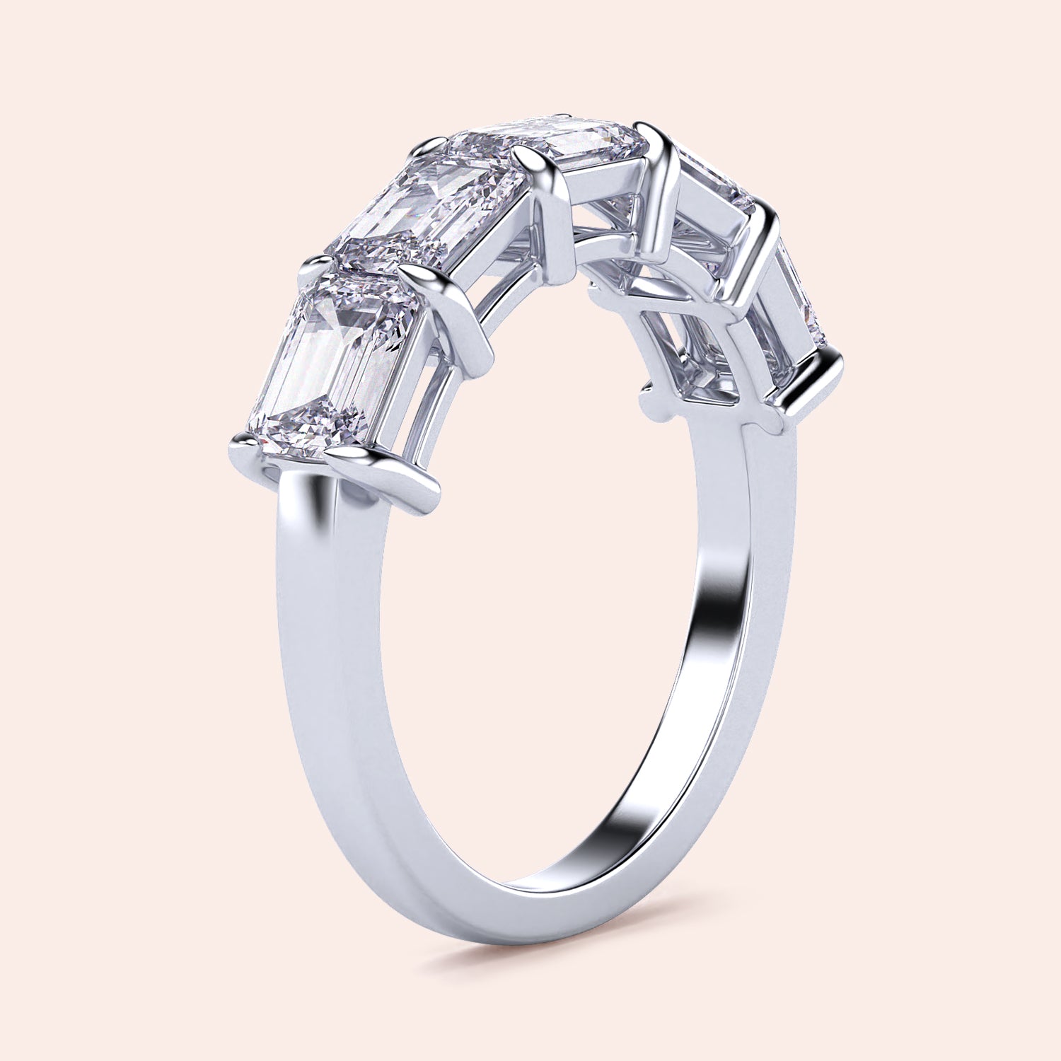 14K or 18K white gold wedding band featuring five radiant baguette-cut diamonds in a prong setting.  Elegant and timeless design. |
 #14KRecycledWhiteGold
 #18KRecycledWhiteGold
 
 
 
 
 #Platinum