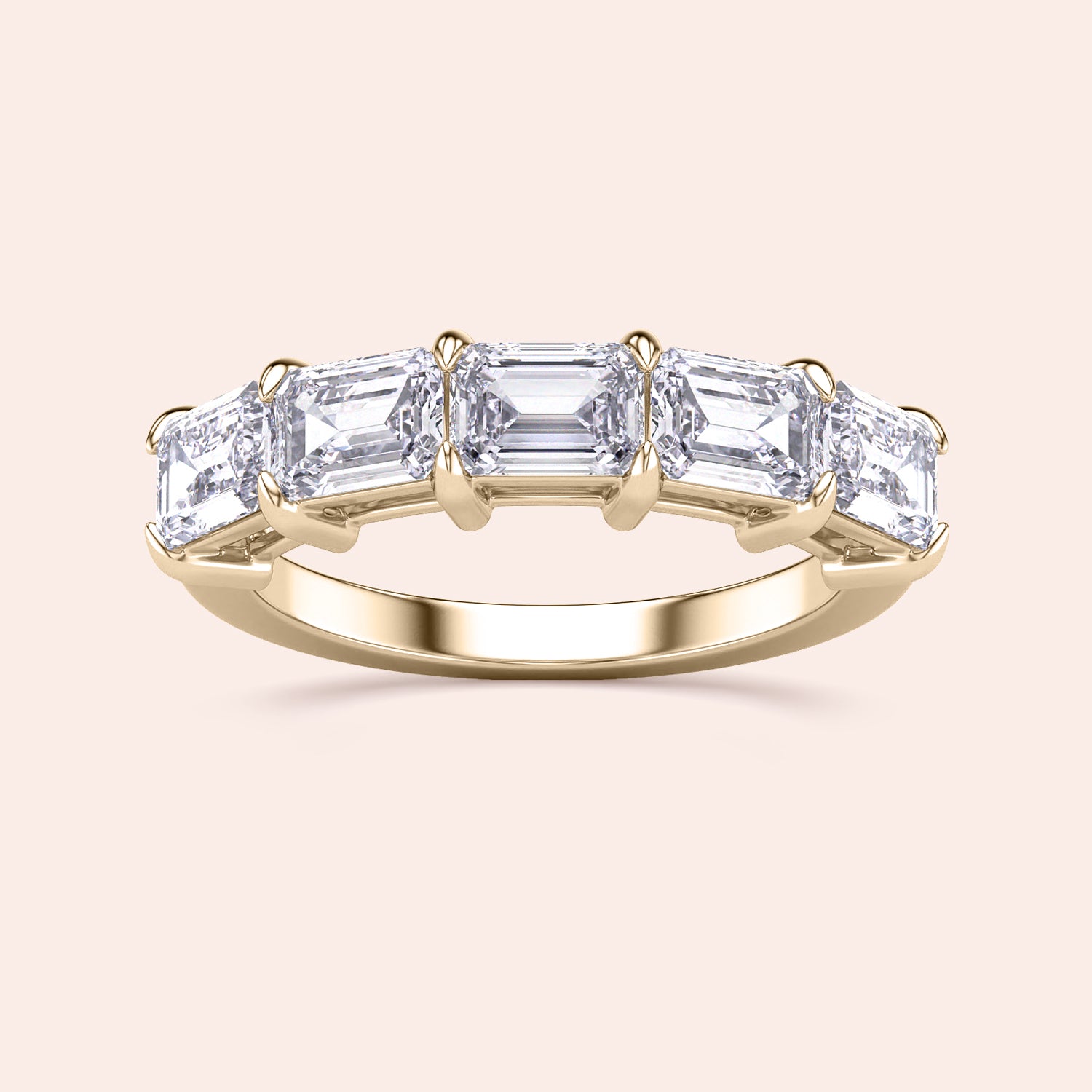 Elegant 14K yellow gold wedding band featuring five emerald-cut diamonds for a luxurious finish. |
 
 
 #14KRecycledYellowGold
 #18KRecycledYellowGold