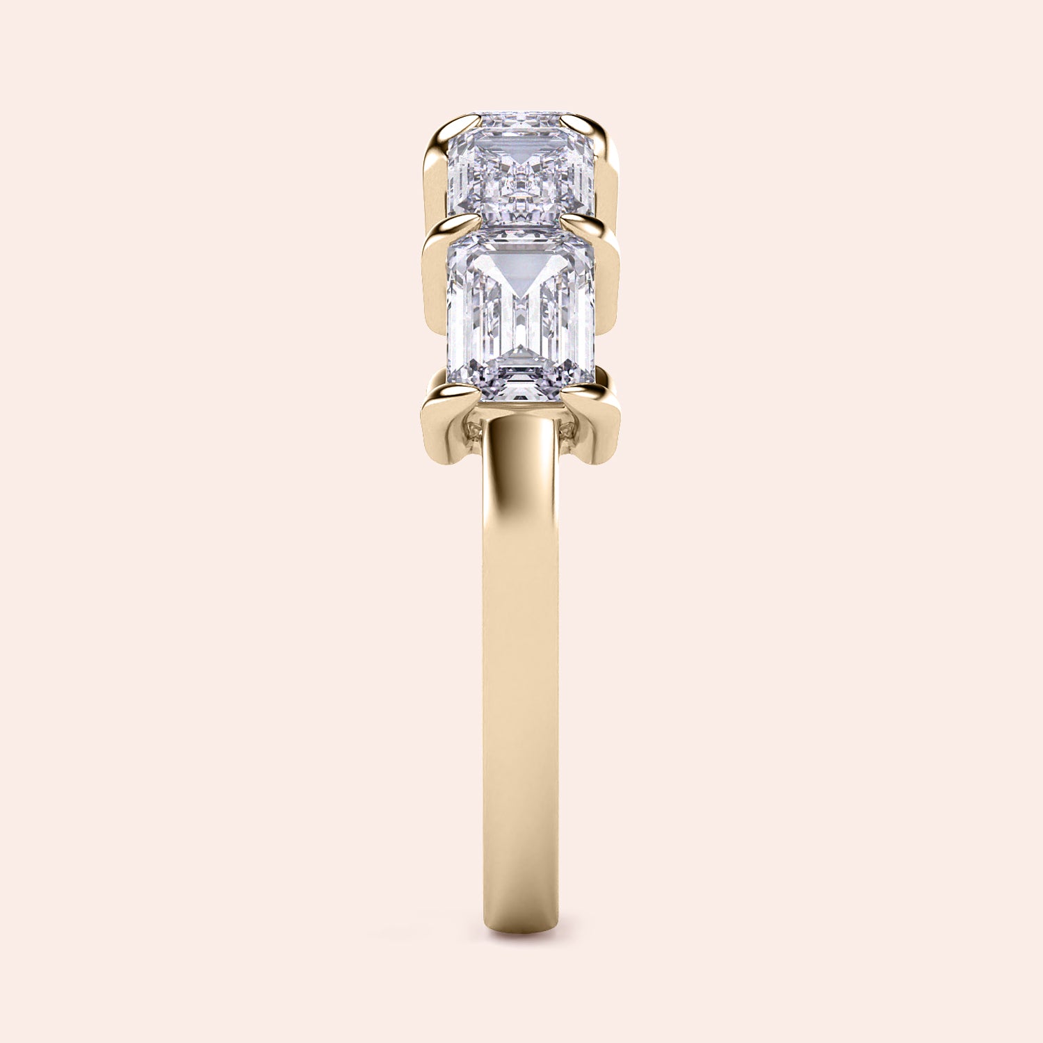 Elegant emerald-cut diamond wedding band in 14K or 18K gold or platinum, featuring five stunning diamonds in a prong setting. |
 
 
 #14KRecycledYellowGold
 #18KRecycledYellowGold