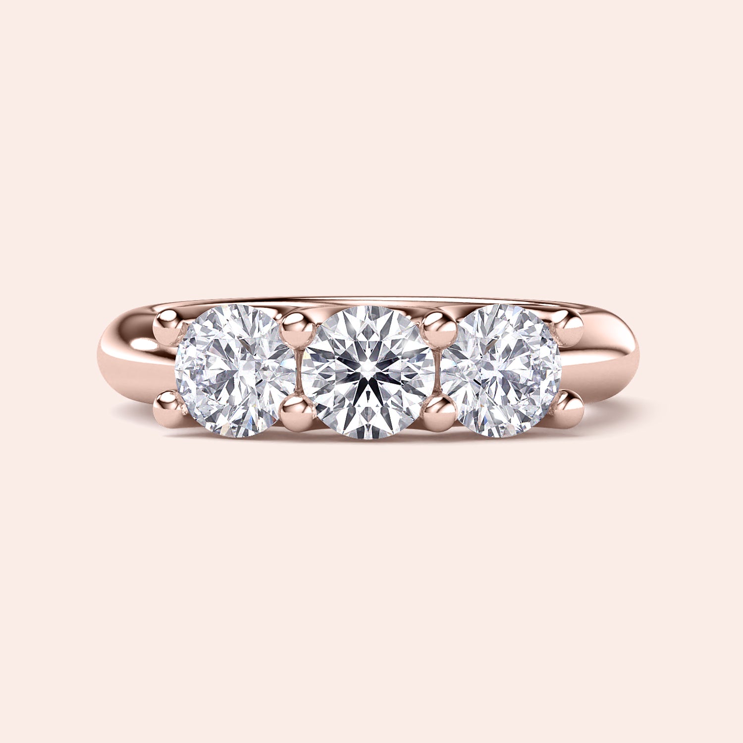 Rose gold three-stone wedding band in 14K/18K or platinum, featuring round brilliant cut diamonds for timeless elegance. |
 
 
 
 
 #14KRecycledRoseGold
 #18KRecycledRoseGold