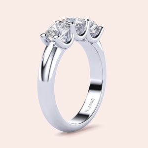 Elegant 14K/18K white gold three stone U-prong wedding band, featuring exquisite craftsmanship, ideal for celebrations of love. 