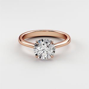 14K/18K Platinum rose gold engagement ring with round brilliant-cut diamond solitaire, classic design for proposals.