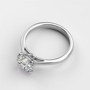 "Classic 14K white gold solitaire engagement ring with round diamond, perfect for timeless elegance and lasting love."