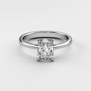Radiant cut diamond engagement ring in 14K/18K gold or platinum, featuring a stunning solitaire style design.