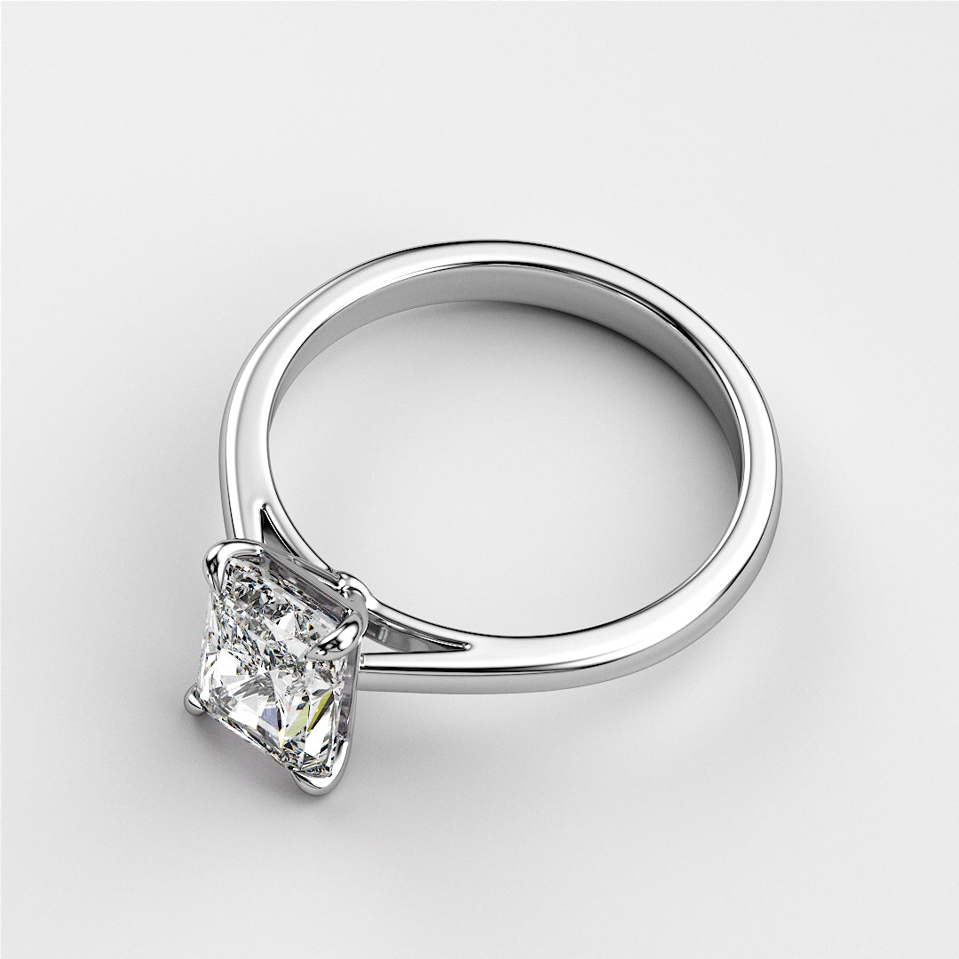 Elegant engagement ring in 14K or 18K white gold, featuring a stunning princess cut diamond for a timeless, sophisticated look.|

#14KRecycledWhiteGold
#18KRecycledWhiteGold








#Platinum