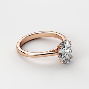 Elegant Oval Diamond Engagement Ring in 14K/18K Rose Gold, Classic Solitaire Design for Timeless Beauty.
