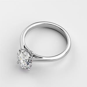 14K white gold oval classic solitaire engagement ring with a cushion-cut diamond, offering timeless elegance and exceptional brilliance.