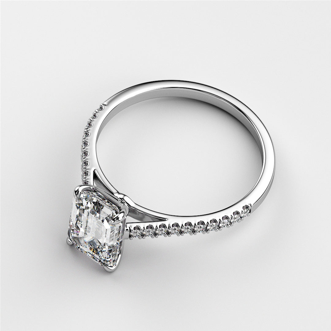 Elegant Asscher cut diamond engagement ring in 14K white gold, featuring a delicate diamond-studded shank. Perfect for a cherished moment.|

#14KRecycledWhiteGold
#18KRecycledWhiteGold








#Platinum