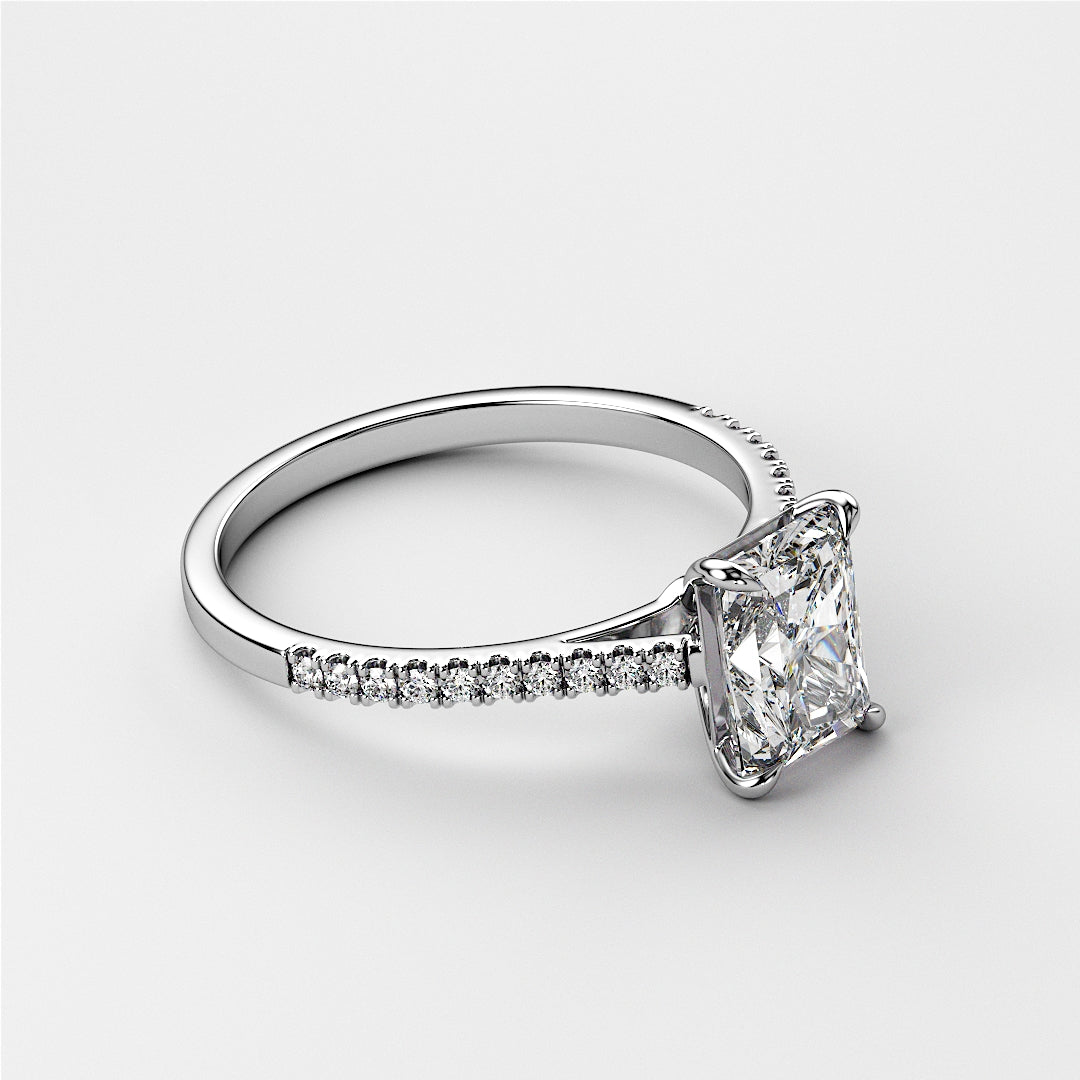 14K or 18K white gold radiant cut diamond engagement ring with pave band, elegant cathedral setting, luxurious shine.|

#14KRecycledWhiteGold
#18KRecycledWhiteGold








#Platinum