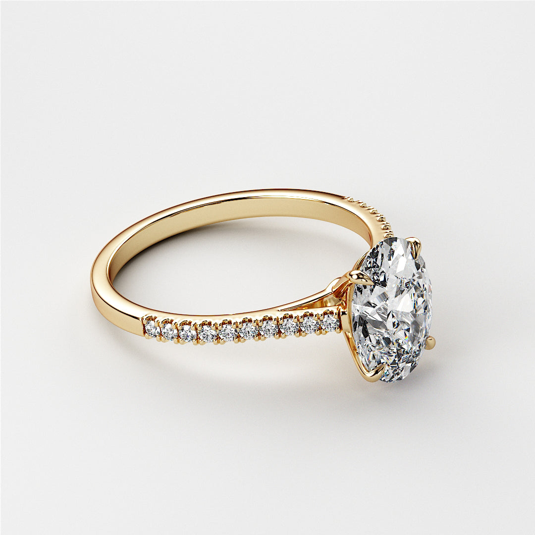 Elegant 14K Gold Oval Diamond Engagement Ring with Pave Band - Timeless Jewelry for Special Moments.