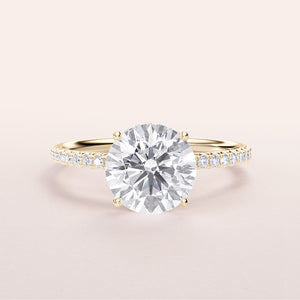 Round Brilliant Diamond Engagement Ring in 14K or 18K Gold with Hidden Halo andPave Band design.