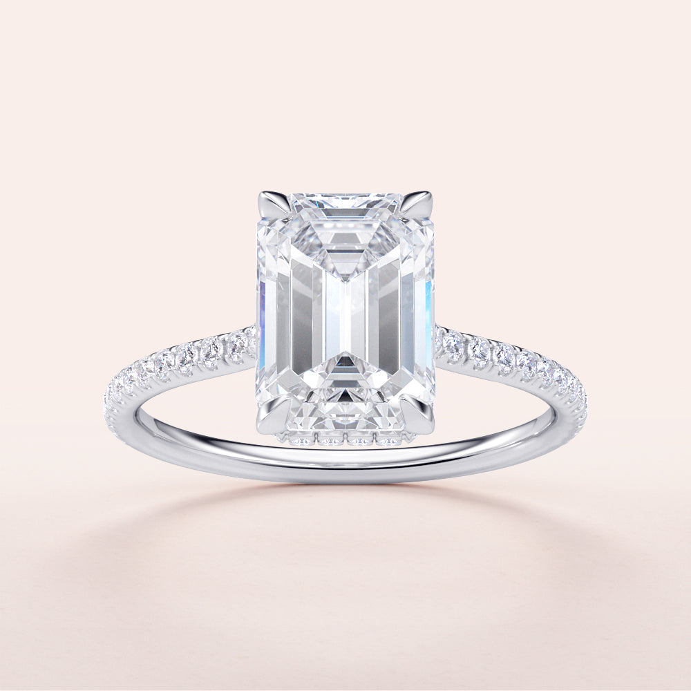 Emerald-cut diamond ring with shimmeringPave band in 14K, 18K gold or platinum settings, perfect for engagement.|

#14KRecycledWhiteGold
#18KRecycledWhiteGold








#Platinum