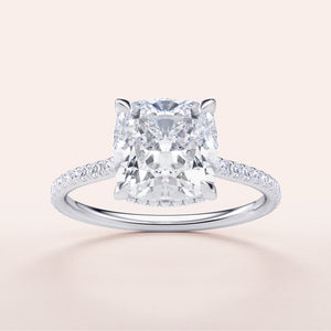 Elegant 14K and 18K gold or platinum cushion-cut diamond engagement ring withPave band, showcasing timeless beauty and sparkle.