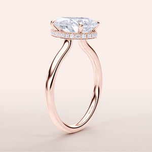 14K/18K Rose Gold or Platinum Ring with Hexagon Diamond,Pave Setting, and Hidden Halo Design â€“ Elegant Engagement Choice
